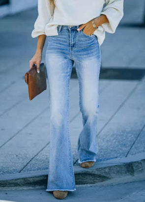 high-waisted stretch flared trousers