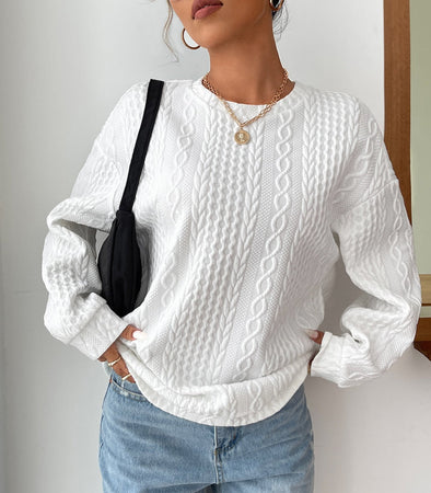 Drop Shoulder Cable Textured Pullover