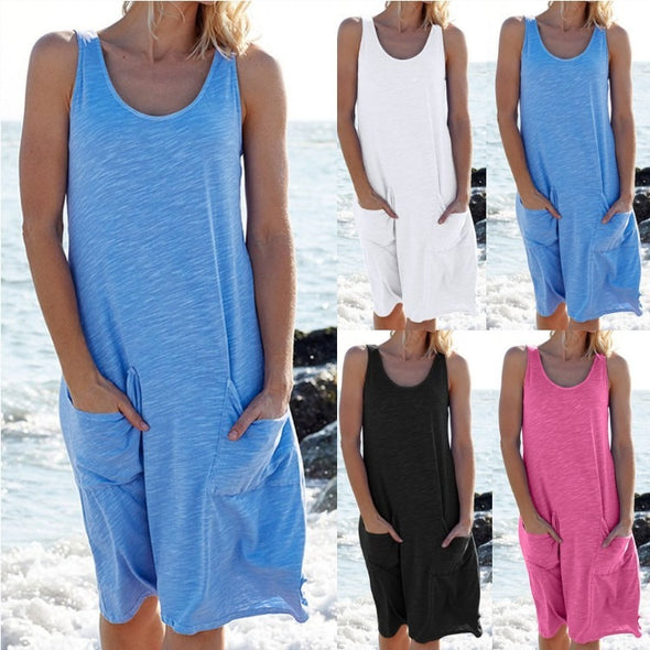 Solid Color Sleeveless Knit Casual Tank Dress
