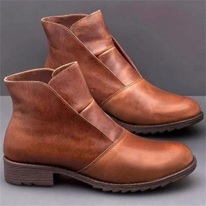 Round Toe Casual Women's Leather Boots Sleeve Martin Boots